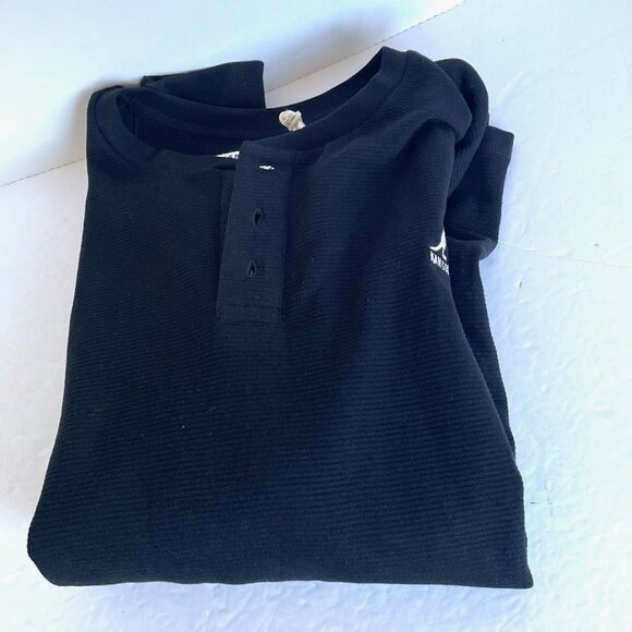 Kangol Henley Waffle Knit Shirt Mens XL Black Cotton Thermal Long Sleeve - Picture 5 of 6